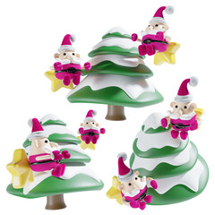 cute santa claus with christmas tree in three angel 3d illustration in pink theme