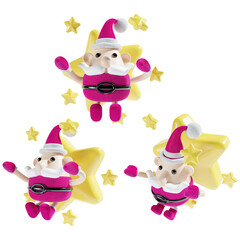 cute santa claus with christmas star in three angel 3d illustration in pink theme