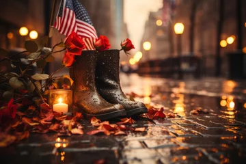 Fotobehang American flag and rose at the 911 memorial world trade center, New York © JackDong