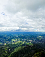 View of the village and clouds from the top of the mountains