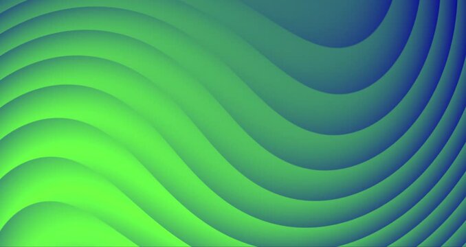 Abstract smoothly moving wavy multicolor gradient animated background seamless looped. Slowly moving smooth Gradient green blue color trendy wave lines and twirl background animation.