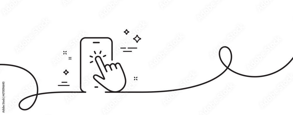 Poster phone touch line icon. continuous one line with curl. smartphone app sign. cellphone mobile device s