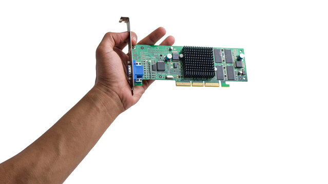 Hand-holding computer graphics card mouse isolated transparent background