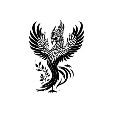 Phoenix Icon hand draw black colour mythical logo symbol perfect.