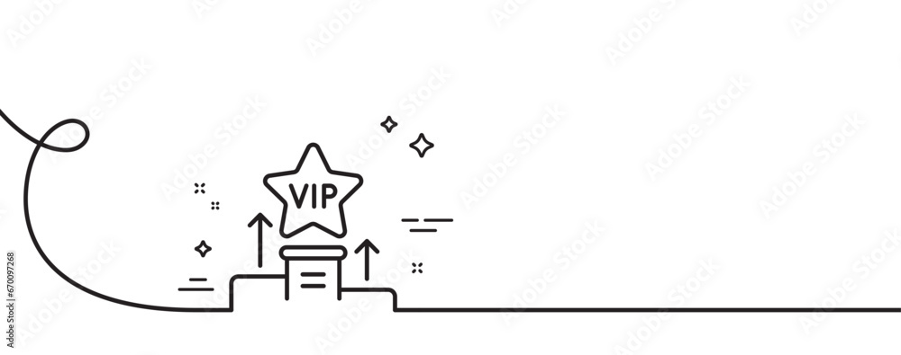 Poster vip podium line icon. continuous one line with curl. very important person star sign. member club pr