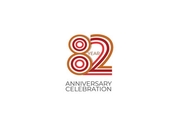 82th, 82 years, 82 year anniversary with retro style in 3 colors, red, pink and brown on white background for invitation card, poster, internet, design, poster, greeting cards, event - vector