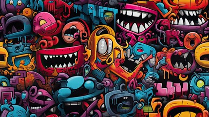 Fototapeta na wymiar Seamless pattern with cute cartoon monsters.pattern with Graffiti monsters .