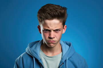 Obraz premium portrait of angry boy in blue sweater