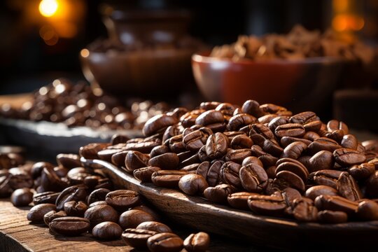 Black coffee beans on an old background