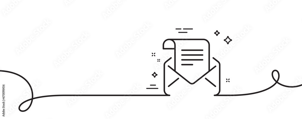 Poster mail newsletter line icon. continuous one line with curl. read message correspondence sign. e-mail s