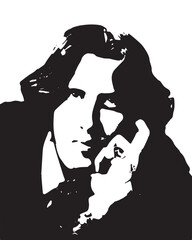 Portrait of Oscar Wilde (1854-1900): Vector in Black and white. Irish playwright, author of 