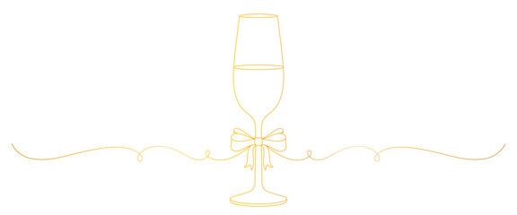 champagne glass golden line art style. elements of celebration, new year, anniversary
