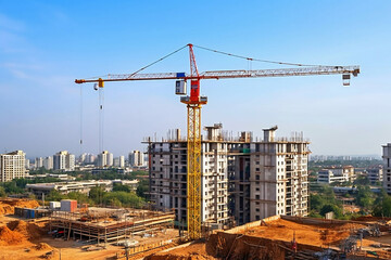Fototapeta na wymiar Industrial urban construction engineering architecture high structure development business concrete crane