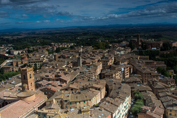Siena Italy beautiful medieval city in Tuscany famous for landscape the Torre del Mangia Basilica...