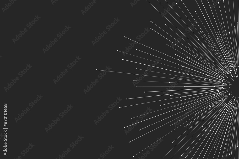 Wall mural on a dark background, a white circular explosion composed of random vector rays with editable stroke