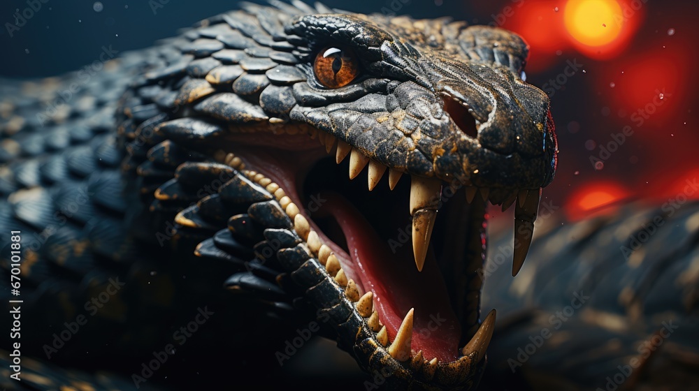 Poster a close up of a snake's head with it's mouth open and it's mouth wide open with it's mouth wide open
