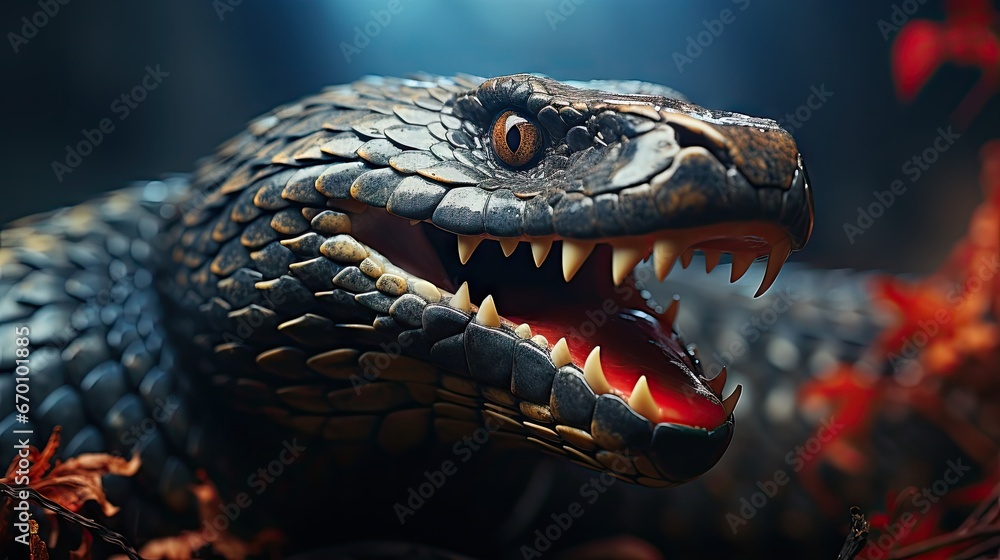 Poster a close up of a snake with it's mouth open and it's mouth wide open with it's mouth wide open and it
