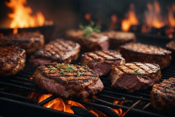 close up of meat on grill