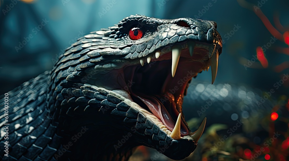 Poster a close up of a snake's mouth with it's mouth open and it's mouth wide open and it's sharp teeth are