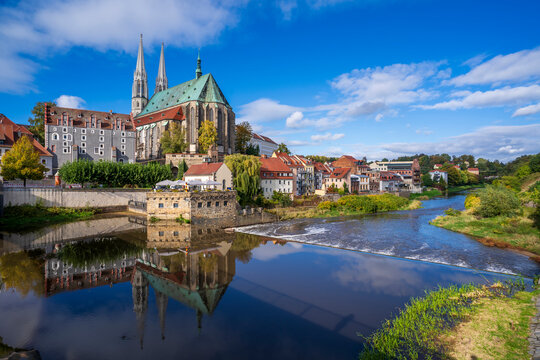 Lusatian Neisse River between Zgorzetec City of Poland and Gorlitz City of Germany
