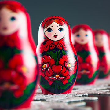 Matryoshka dolls in a row. An infinite number of babushkas one after another.