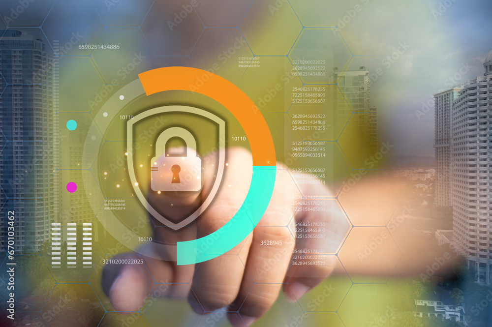 Poster cybersecurity concept, user privacy security and encryption, secure internet access future technolog