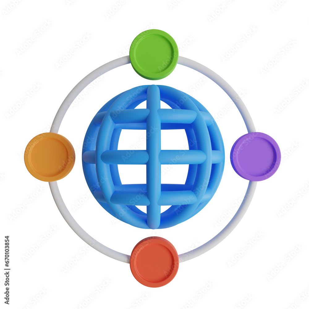 Aufkleber blue iris-themed 3d colored network chart model.3d colored network chart model for visualizing netwo