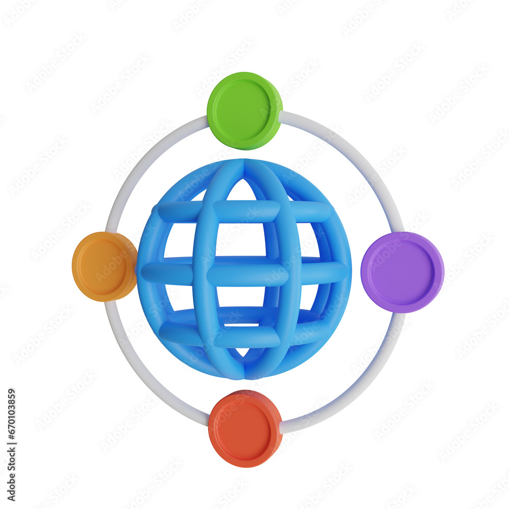 Aufkleber blue iris-themed 3d colored network chart model.3d colored network chart model for visualizing netwo
