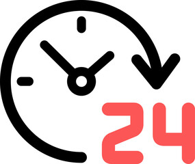 Linear icon of 24 hours a day as symbol of 24-hour service available