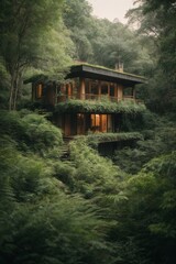 Fototapeta premium View of house made in forest 