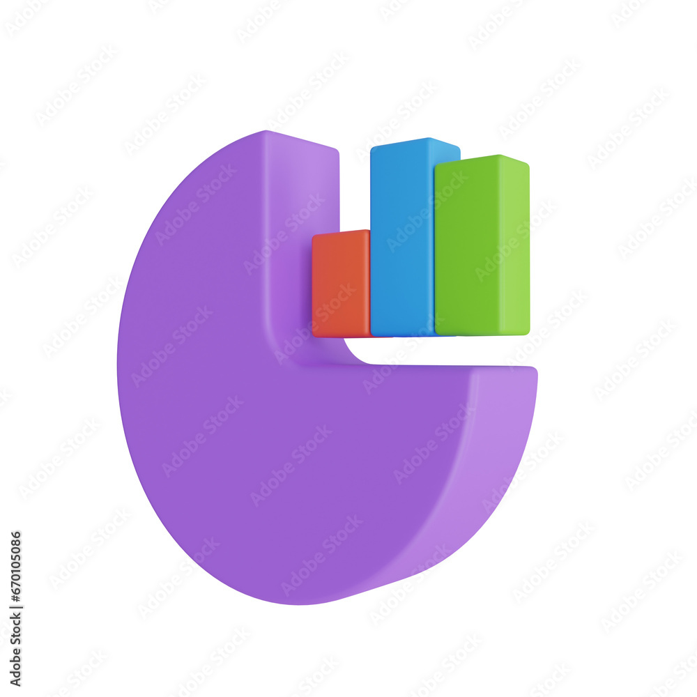 Poster 3d colored business chart model with three parts. lavender-themed 3d colored business chart model fo