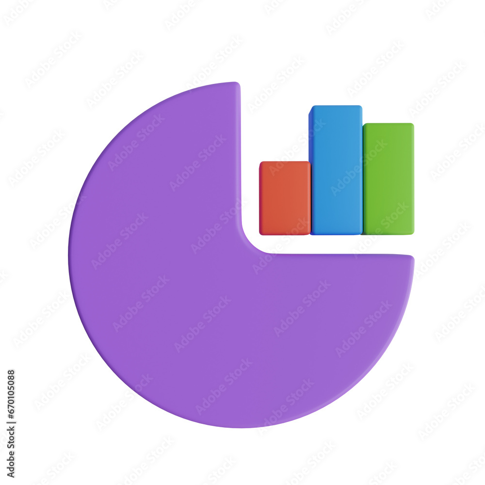Poster 3d colored business chart model with three parts. lavender-themed 3d colored business chart model fo