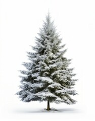 Fototapeta premium A snow-covered pine tree on a white background