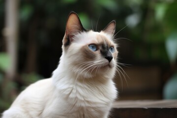 Portrait of a cute cat looking away. Balinese cat