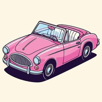 recommend clip art: Vector illustration of a pink classic convertible retro car