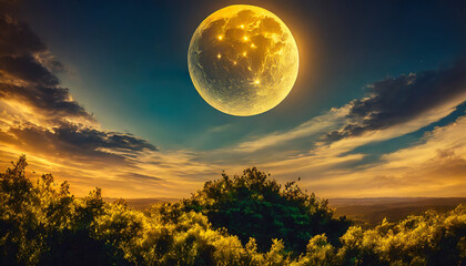 extremely detailed extreme closeup unreal imagination with moon boca nature background top view in style of nature unreal imagination photography - obrazy, fototapety, plakaty
