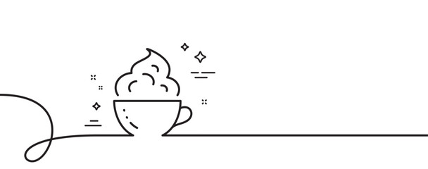 Coffee cup line icon. Continuous one line with curl. Hot cappuccino with cream sign. Tea drink mug symbol. Coffee cup single outline ribbon. Loop curve pattern. Vector