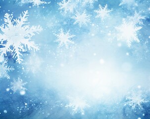 A winter wonderland with blue background and delicate snowflakes