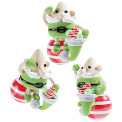cute santa claus with christmas ball in three angel 3d illustration in green theme