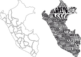 vector map of peru and typographic map of peru - obrazy, fototapety, plakaty