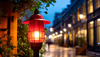 warning lamp in the street at night red alert lamp or warning indicator