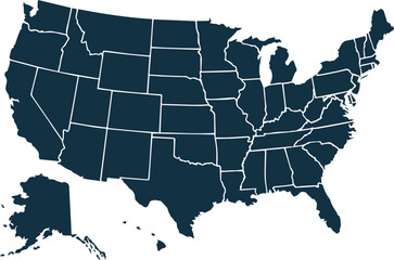 vector map of the united states blue color