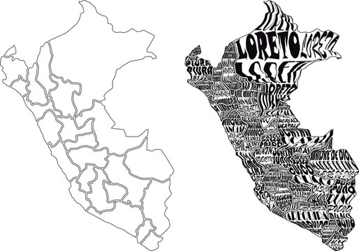 vector map of peru and typographic map of peru