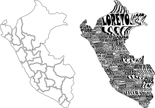 map of peru and typographic map of peru