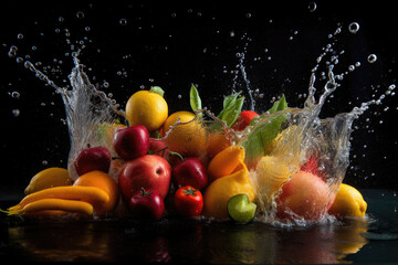 Fruit in water splash - Generative AI 
