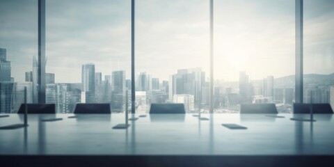 Fototapeta na wymiar Blur image of empty boardroom with window cityscape background. Business concept