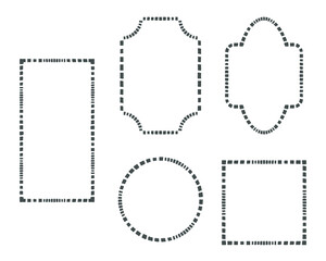 Frames, doodle style border Set. Hand drawn blob brush strokes, isolated square graphic elements. Circle wreath, square, rectangle geometric shapes. Empty frame for text space. Vector