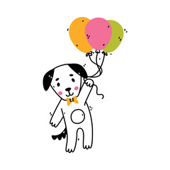 Cute Dog Animal Flying with Balloon Floating in the Air Vector Illustration