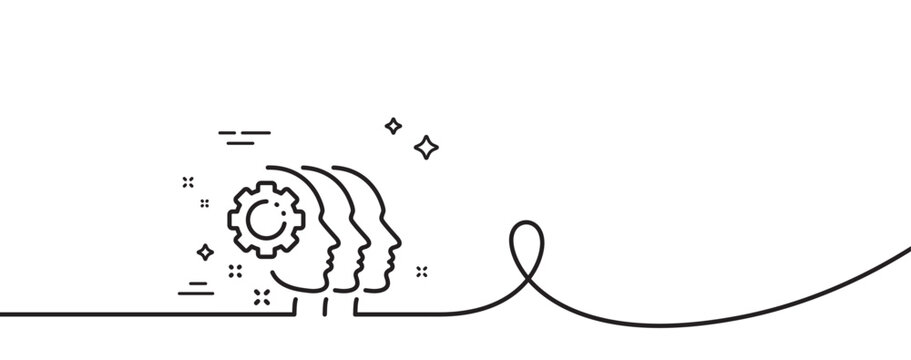 Employees teamwork line icon. Continuous one line with curl. Collaboration sign. Development partners symbol. Employees teamwork single outline ribbon. Loop curve pattern. Vector