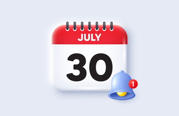 30th day of the month icon. Calendar date 3d icon. Event schedule date. Meeting appointment time. 30th day of July month. Calendar event reminder date. Vector